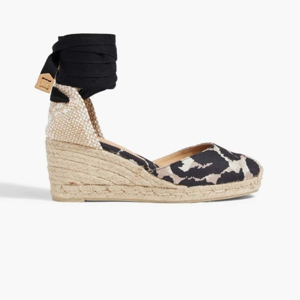 Stylish Espadrille Wedge Sandals - Black and Tan Castaner